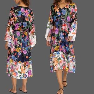NWT Johnny Was Vibrant Rayon/Silk Bohemian Floral Tiered Maxi Dress